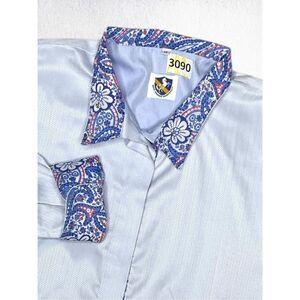 Royal Highness RHC Equestrian Long Sleeve Blue Paisley Show Shirt size 46‎ Large